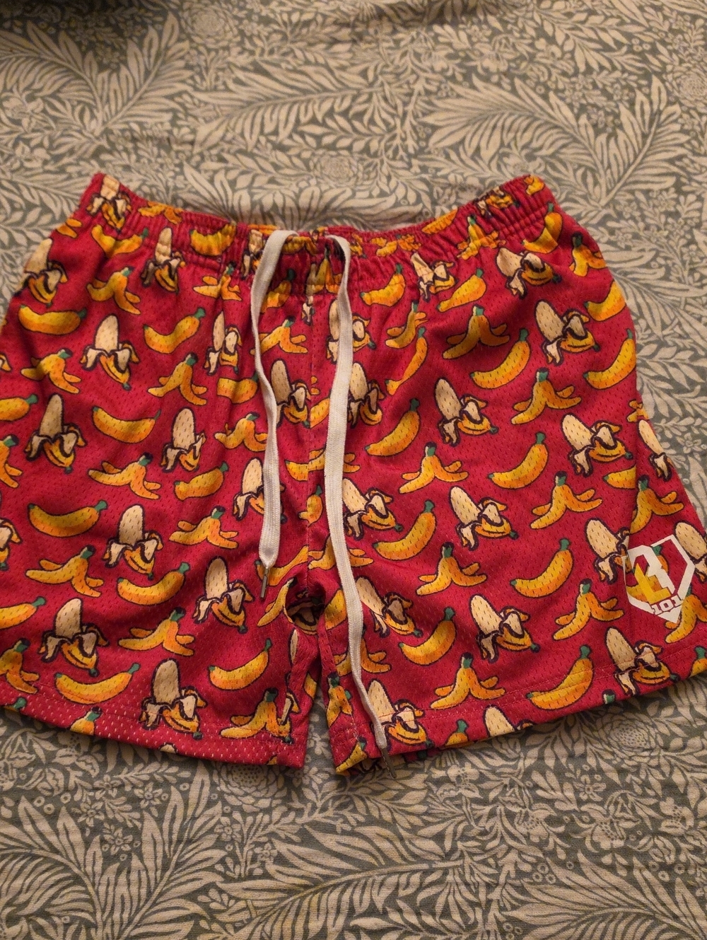 Kids Red Banana-Print Drawstring Shorts with White Tie
